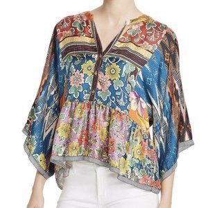 Johnny Was Miranda multi silk floral peplum top XL